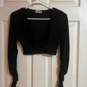Mandee Black Ruched Crop Bodysuit